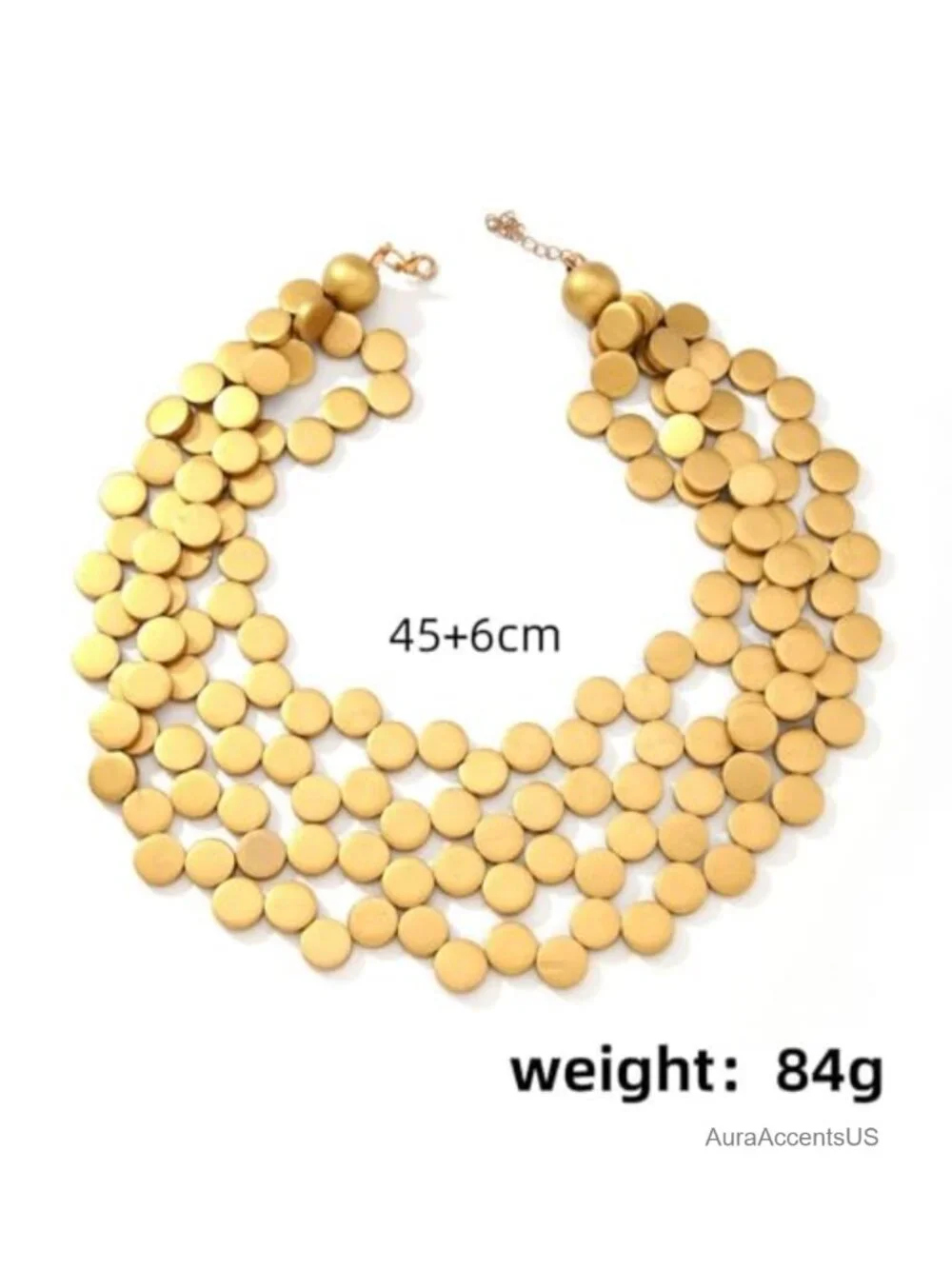 Wooden Multi-Layer Geometric Disc Tassel Necklace Adjustable Statement Chain